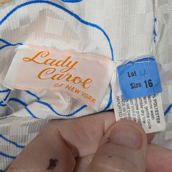 VINTAGE Lady Carol of New York Floral Blue and White Dress String Belt Size 16 - Picture 4 of 9